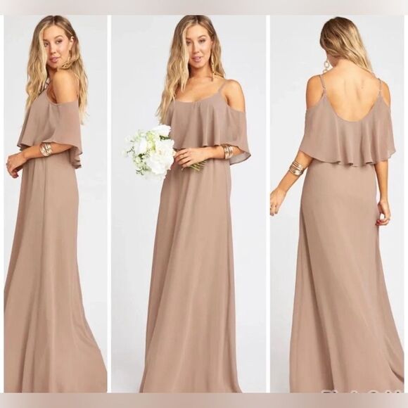 Show me Your MuMu Caitlin Ruffle, Maxi Dress. Dune - Picture 1 of 13